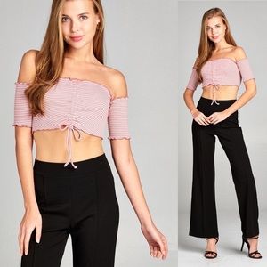 🎉HP🎉Pink Striped Off The Shoulder Crop Top